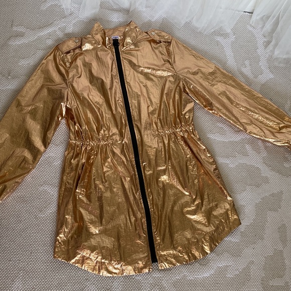 Sweet Rain brand! Metallic Gold/hint of rose Raincoat Size L - Picture 14 of 17